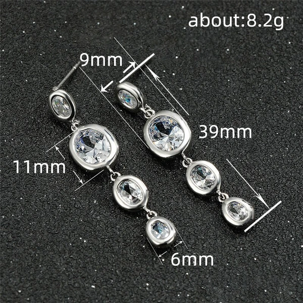 Zircon imitation tassel earrings Japanese and Korean small fresh Internet celebrity sweet earrings oval geometric female earrings jewelry