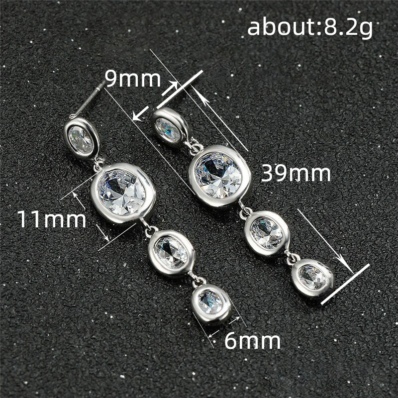 Zircon imitation tassel earrings Japanese and Korean small fresh Internet celebrity sweet earrings oval geometric female earrings jewelry