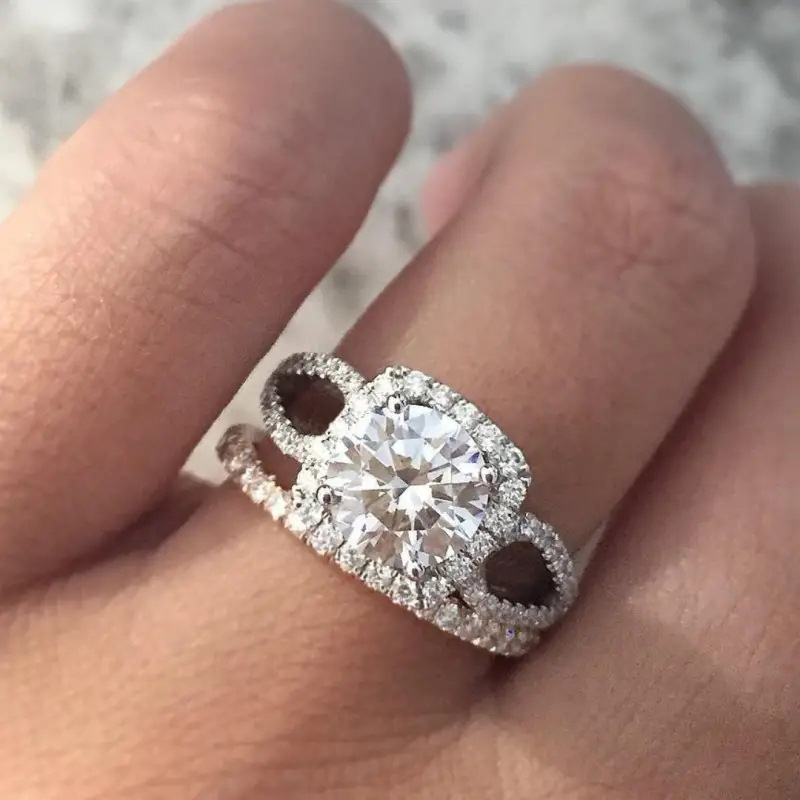  Inlaid with zircon sparkling couple rings for women, inlaid with diamonds, fashionable and elegant geometric rings, fashionable and elegant wedding jewelry