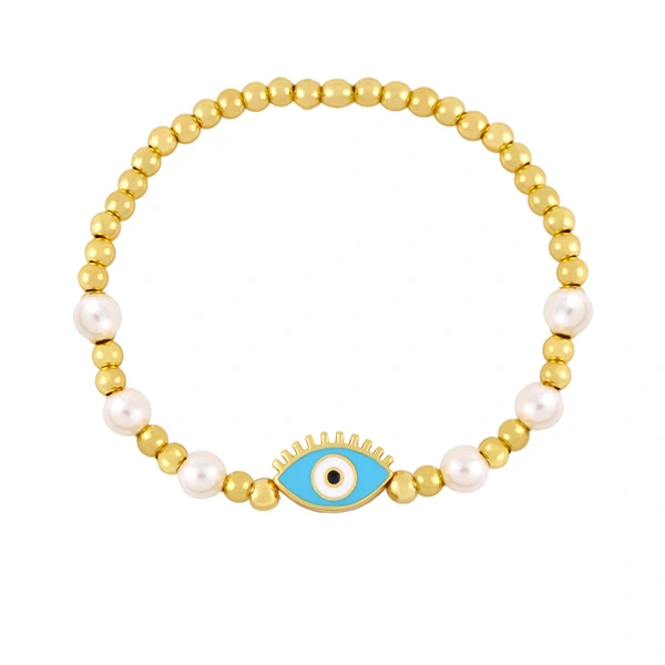 Clearance gold pearl beaded woven devil eye bracelet oil drip eye bracelet bre81