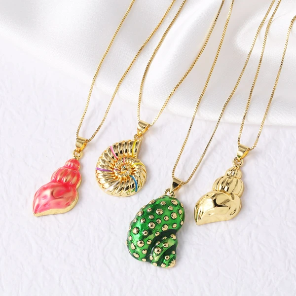 AS jewelry European and American hot-selling conch copper plated 18k gold pendant necklace clavicle chain female nkp31