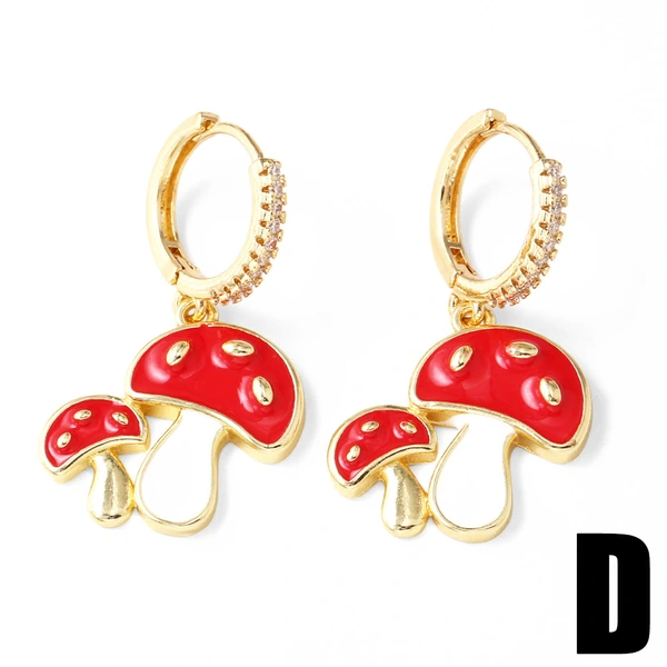 AS jewelry hot selling copper plated real gold oil drop fruit strawberry mushroom earrings earrings ers75