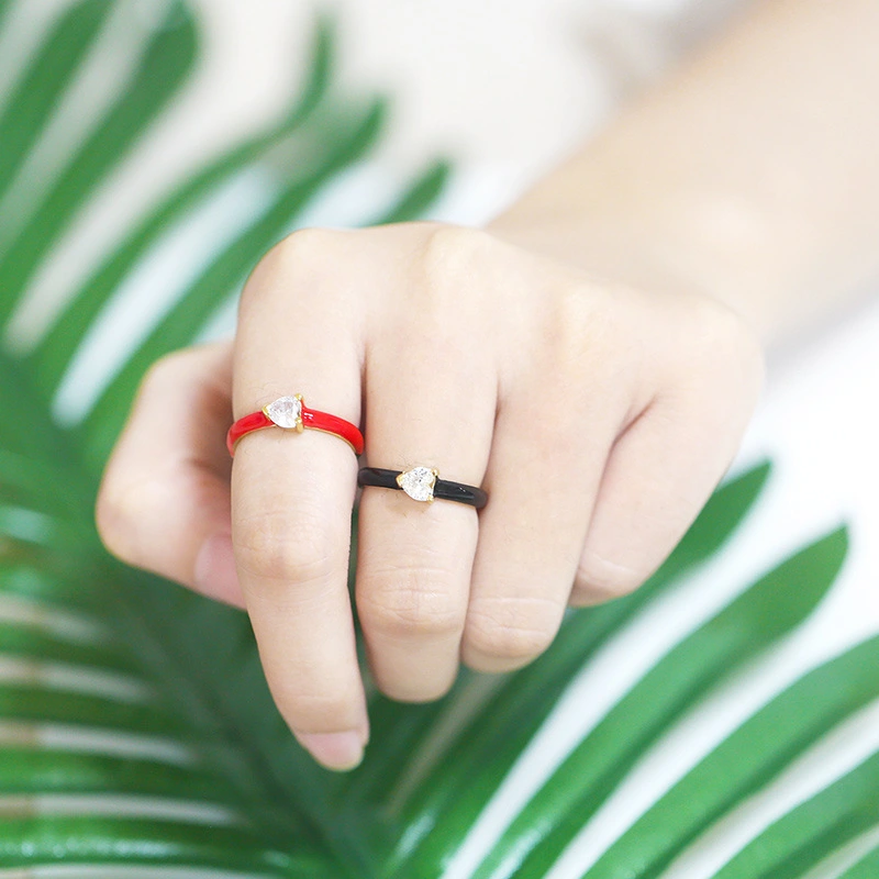 Clearance European and American new love heart zircon ring net celebrity niche design sense drop oil ring female rin18