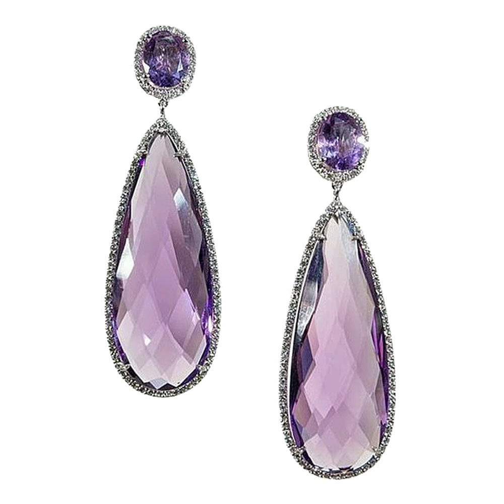 European and American purple pendant earrings, teardrop pear-shaped colored diamond earrings, luxurious and versatile dress accessories