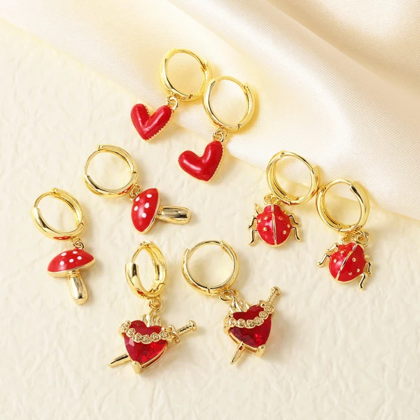AS jewelry hot selling wind drop oil love heart shaped mushroom pendant earrings earrings era141