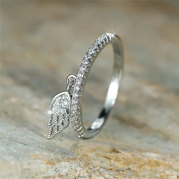  Factory direct sales of wing feather rings for women inlaid with zircon pendant rings, exquisite and fashionable daily accessories