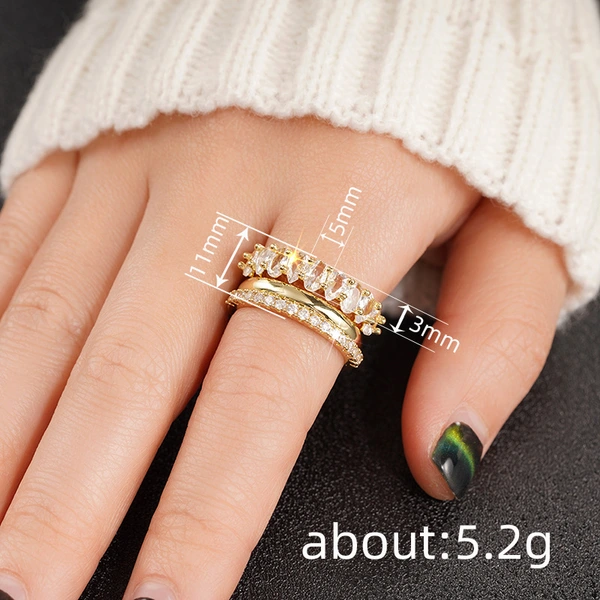 European and American light luxury zircon ring three-piece set wedding banquet dress jewelry fashion geometric design ring