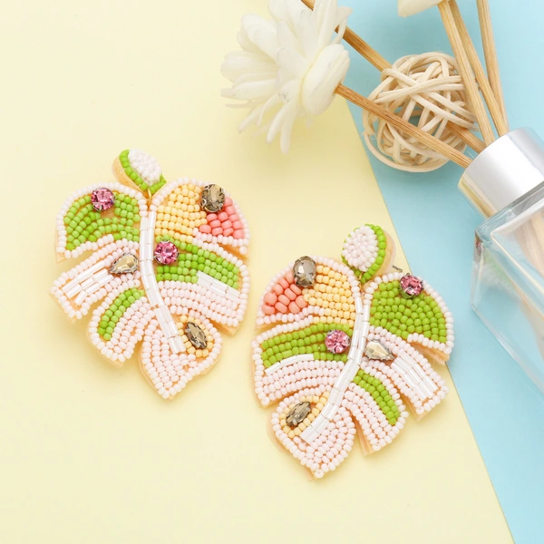 Hot selling creative Bohemian hand-woven rice bead leaf earrings European and American exaggerated earrings ers27