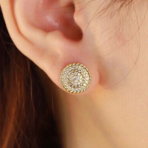  Zircon retro round earrings fashion hot selling temperament earrings women's spring style personality commuter earrings