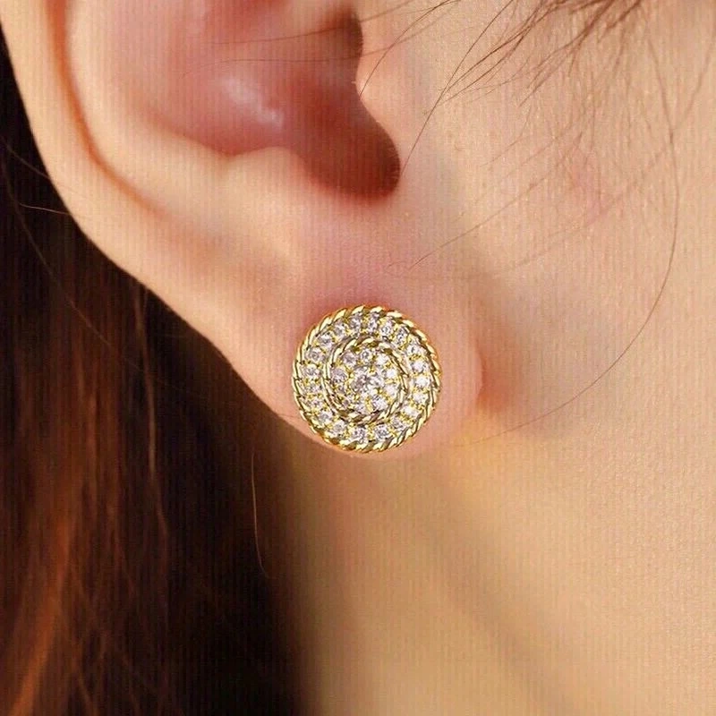  Zircon retro round earrings fashion hot selling temperament earrings women's spring style personality commuter earrings