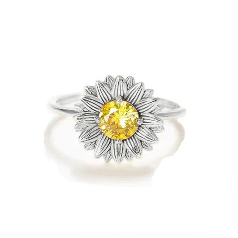  Forest style exquisite sunflower ring for women pastoral style flower flower ring fashionable and fresh popular jewelry