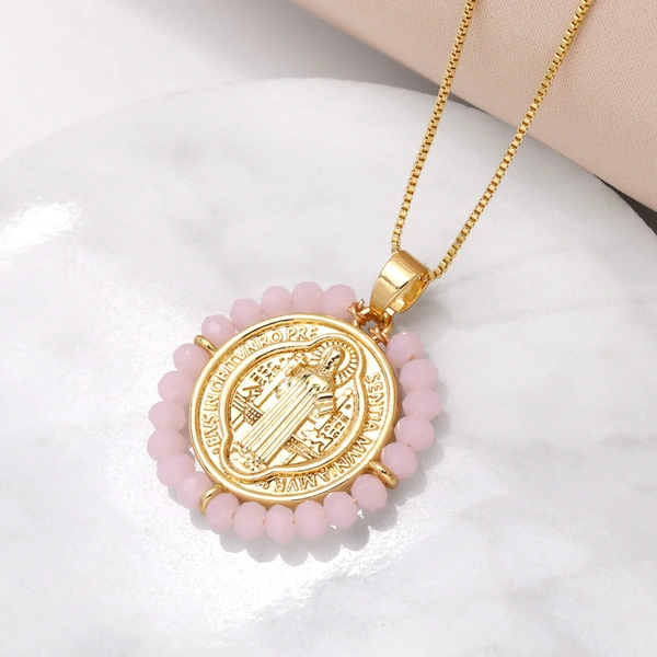 AS jewelry Our Lady pendant necklace female retro high-end gold-plated rice bead clavicle chain nkv59