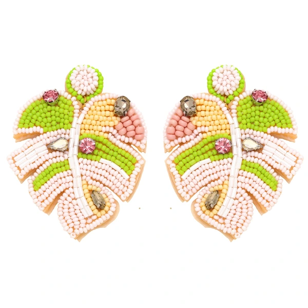 Hot selling creative Bohemian hand-woven rice bead leaf earrings European and American exaggerated earrings ers27