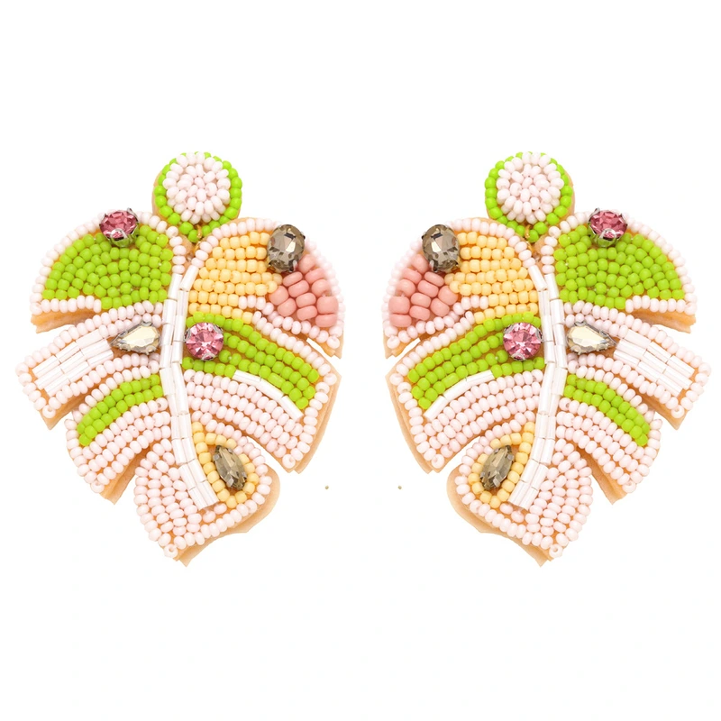 Hot selling creative Bohemian hand-woven rice bead leaf earrings European and American exaggerated earrings ers27