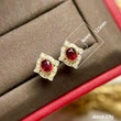 Ruili Colored Gemstone Series Earrings Palace Retro Imitation Red Corundum Zircon Earrings Anniversary Gift
