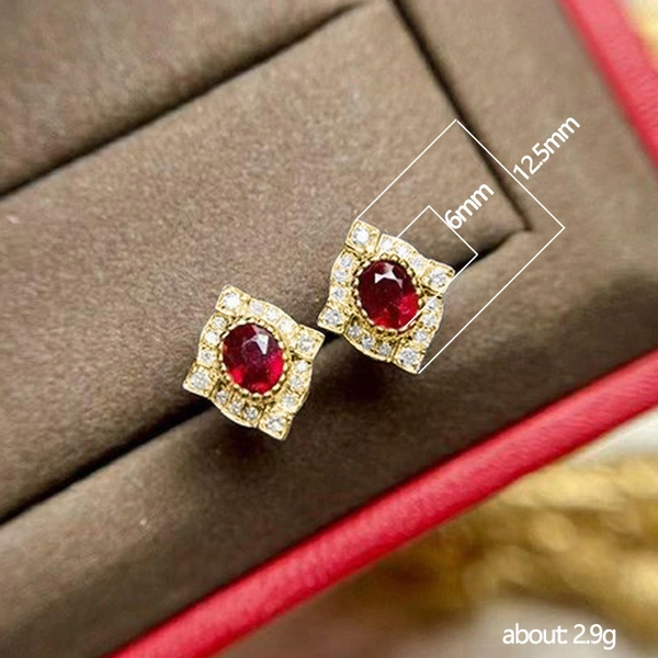Ruili Colored Gemstone Series Earrings Palace Retro Imitation Red Corundum Zircon Earrings Anniversary Gift
