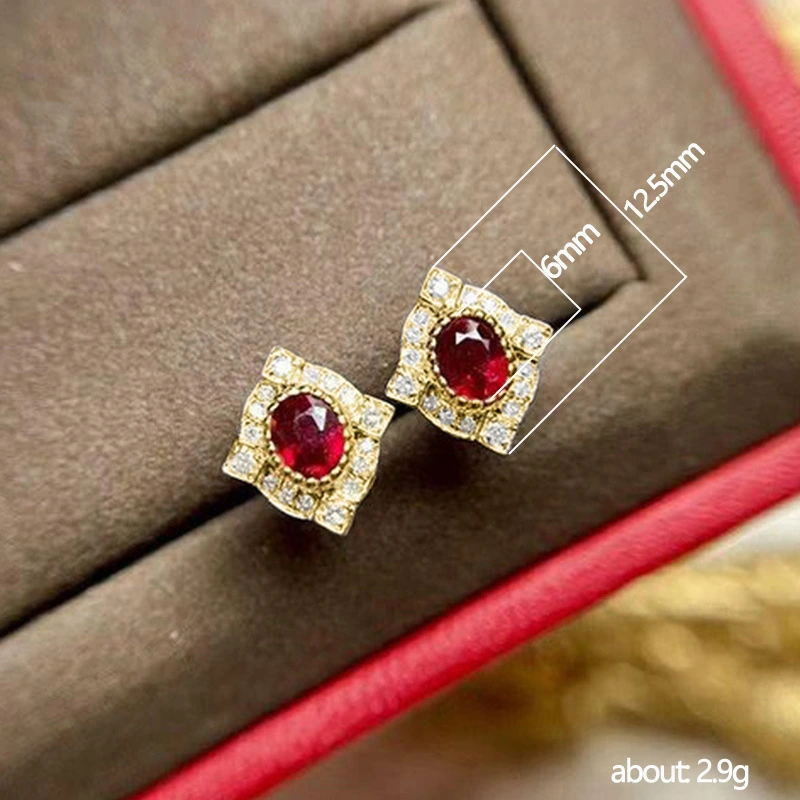 Ruili Colored Gemstone Series Earrings Palace Retro Imitation Red Corundum Zircon Earrings Anniversary Gift