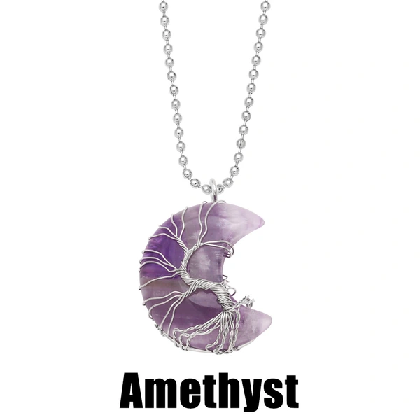 Hot selling crystal agate moon wrapped around the tree of life pendant necklace handmade fortune tree necklace nkb616