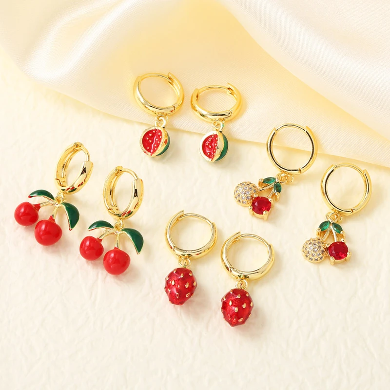AS jewelry Europe and the United States hot selling red fruit cherry strawberry earrings earrings female erq68