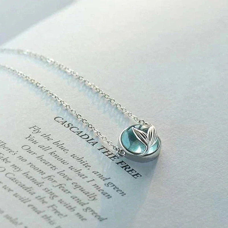 Same style mermaid foam necklace blue fishtail clavicle chain Korean style fashion creative temperament necklace