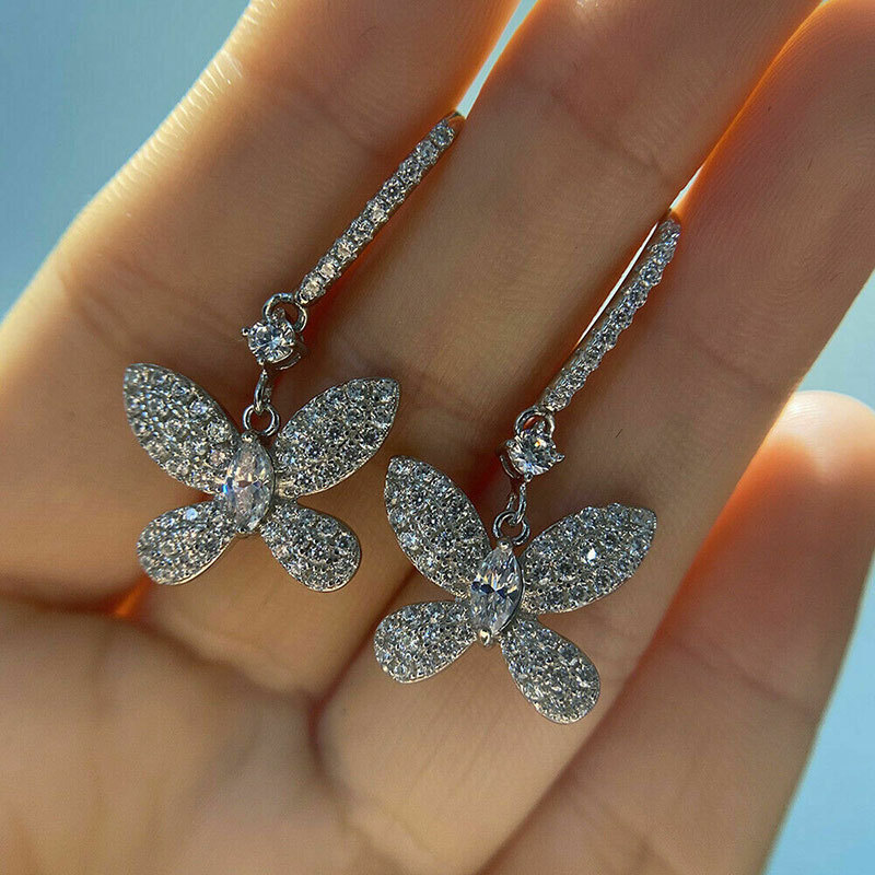 The same style bow earrings, sweet diamond butterfly earrings, female temperament, super fairy full diamond earrings