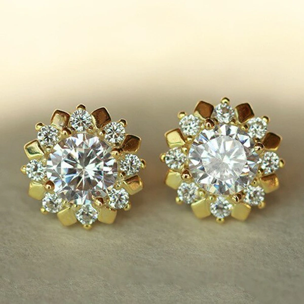 Exquisite sunflower earrings, simple zircon flower earrings, creative small accessories, popular accessories