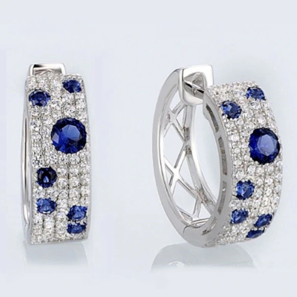 Korean blue and white diamond earrings, round micro-inlaid zircon, exquisite ear clips, popular online live broadcast, all-match earrings