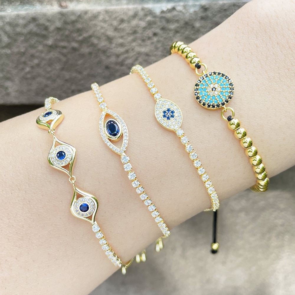 Hot selling blue eye devil eye bracelet female European and American simple fashion micro inlaid zircon hand jewelry brh62