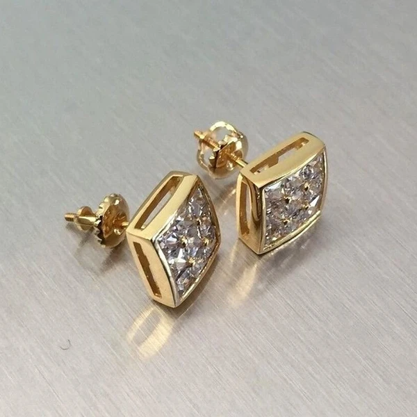 Simple square full diamond gold-plated earrings light luxury style niche design earrings lady temperament earrings