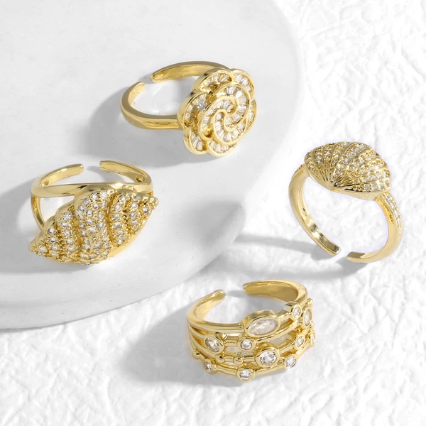 AS jewelry copper plated real gold flower shell full of zircon open ring ring rij49 ring