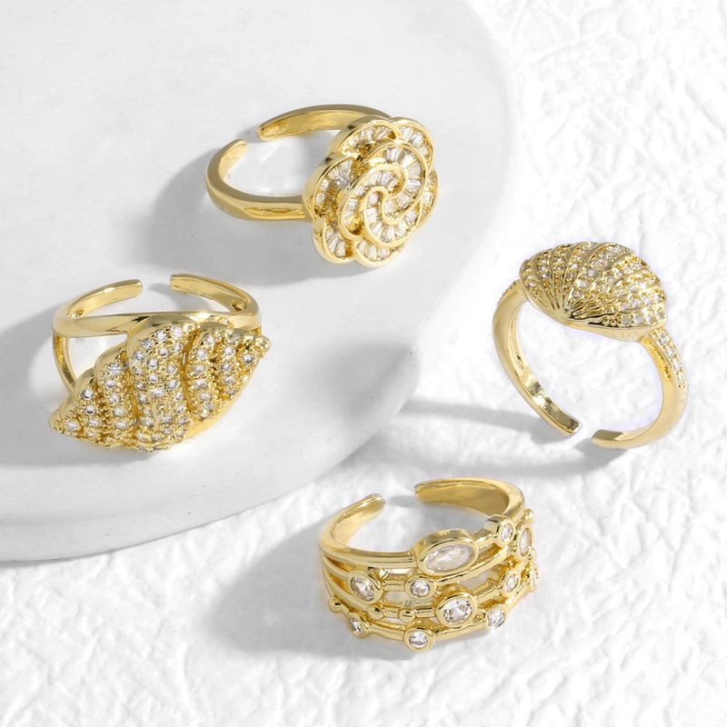 AS jewelry copper plated real gold flower shell full of zircon open ring ring rij49 ring