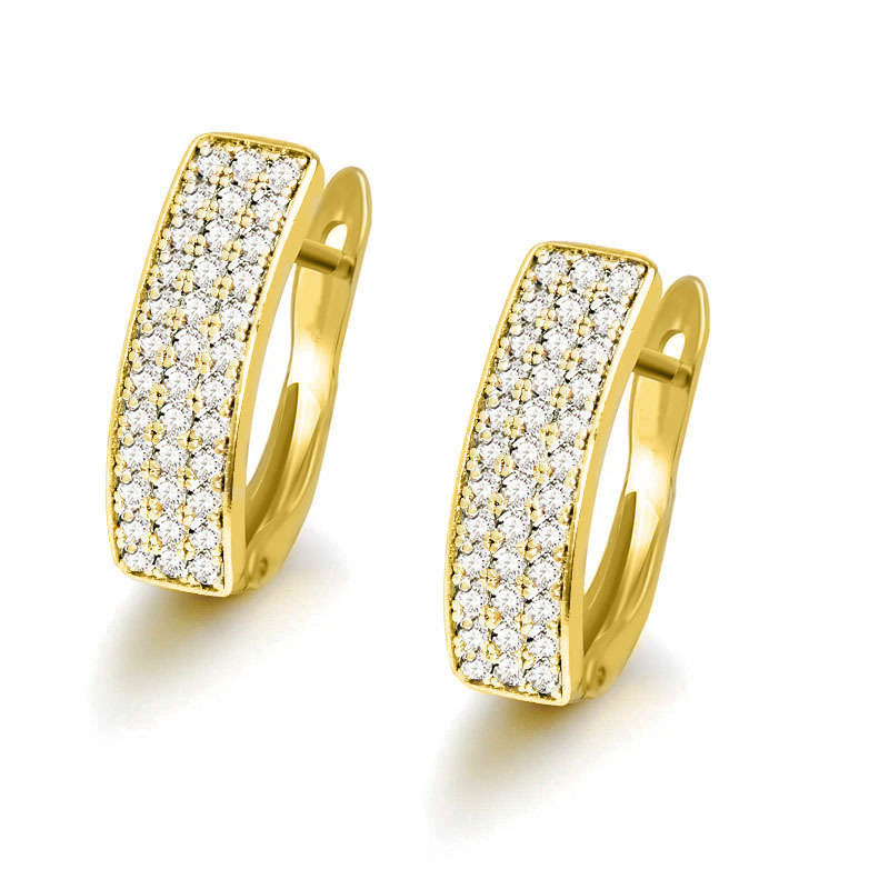  New European and American hot-selling retro temperament earrings, high-end gold earrings, three rows of densely inlaid daily earrings