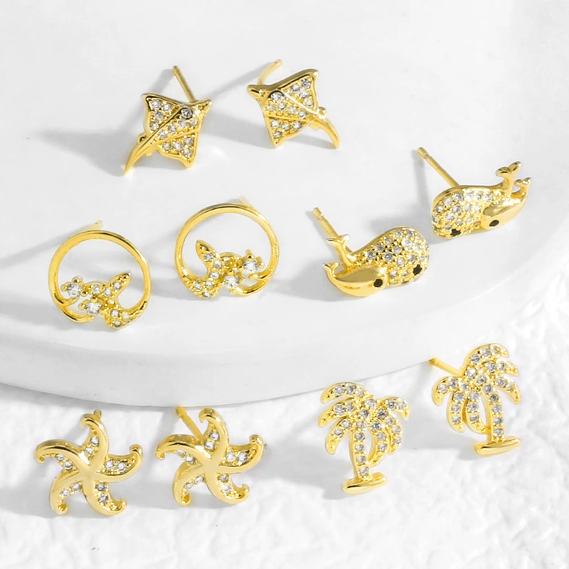 AS jewelry Europe and the United States hot selling ocean style 18k gold whale starfish earrings earrings erz57 earrings