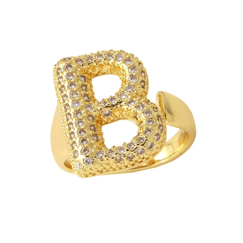 AS jewelry 26 English letters ring female gold-plated full zircon open ring rih31