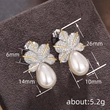 European and American leaf imitation pearl earrings, shining inlaid with zircon earrings, women's light luxury style elegant earrings