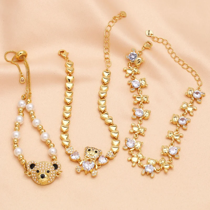 Clearance hot sale pearl bracelet creative inlaid zircon love bear hand jewelry bracelet female brm51