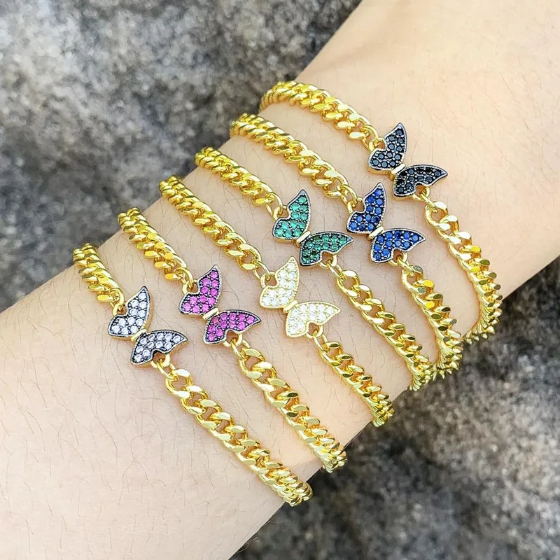 European and American style personality Cuban chain bracelet female Internet celebrity fashion trend high-end inlaid zircon butterfly bracelet brj33
