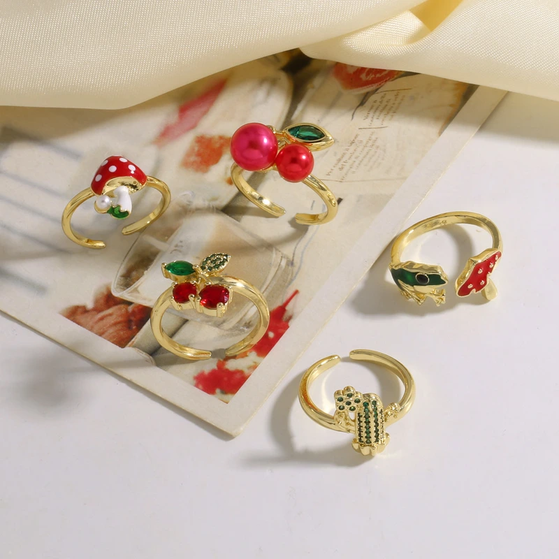 AS jewelry oil drop fruit cherry mushroom ring copper plated 18k gold ring rir43 ring