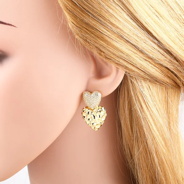 AS jewelry Europe and the United States hot selling full zircon copper plated real gold heart-shaped flower earrings earrings earrings erz81