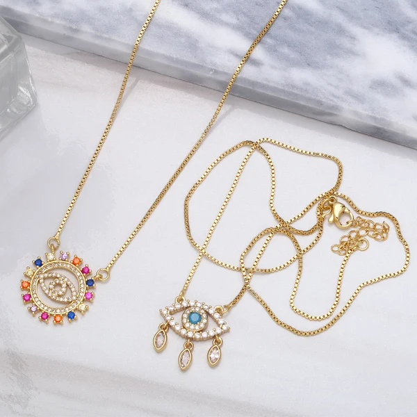 Clearance European and American creative diamond devil eye necklace niche design zircon tassel eye pendant nkb051