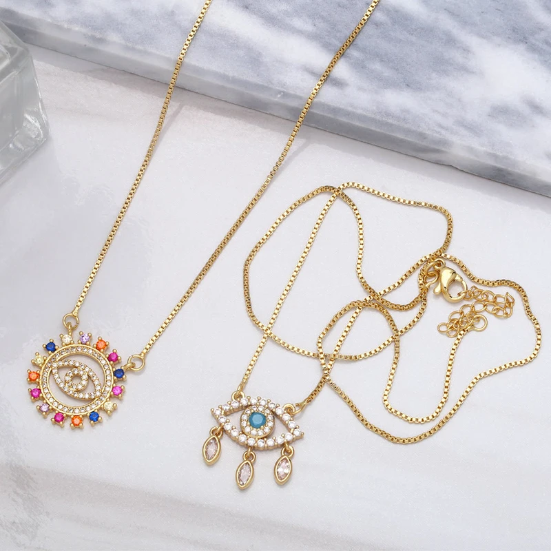 Clearance European and American creative diamond devil eye necklace niche design zircon tassel eye pendant nkb051