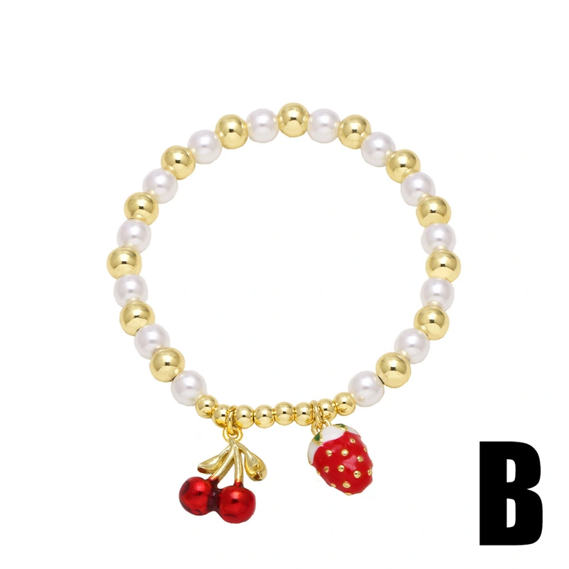 AS jewelry European and American hot-selling pearl fruit cherry strawberry pendant bracelet gold-plated bracelet brm81