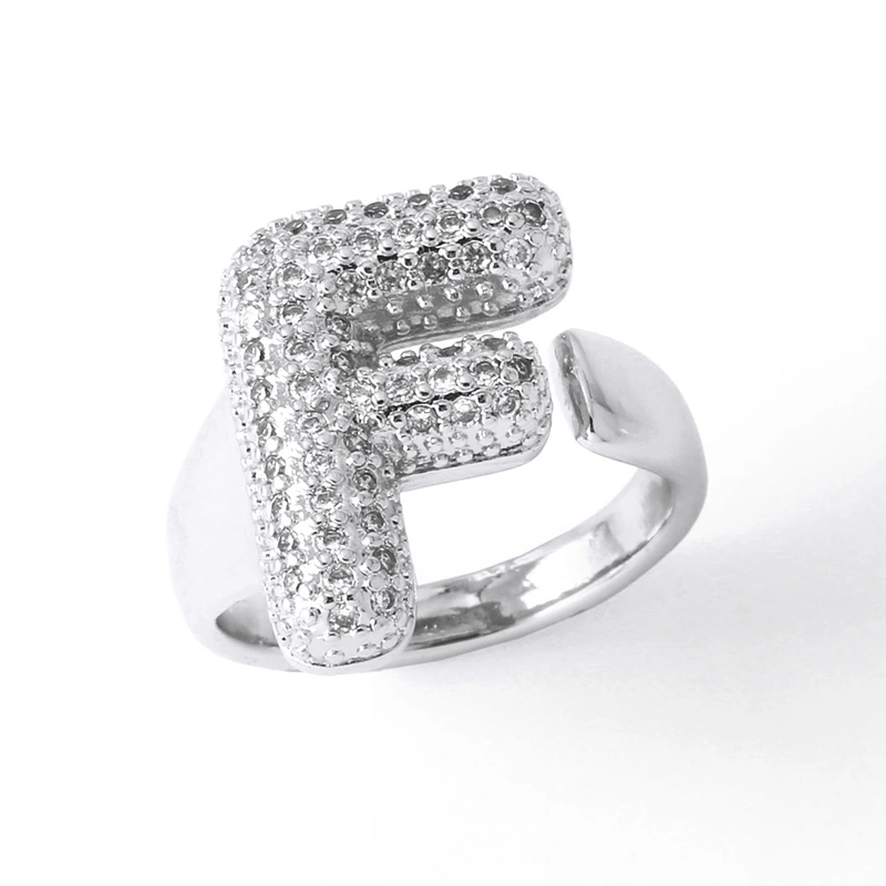 Jewelry Europe and the United States hot selling 26 English letter ring gold-plated full zircon fat letter ring rih91