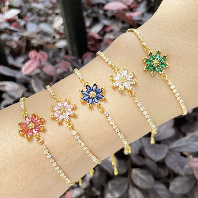 2023 new style trendy zircon flower bracelet female niche design small daisy bracelet hand jewelry brg91