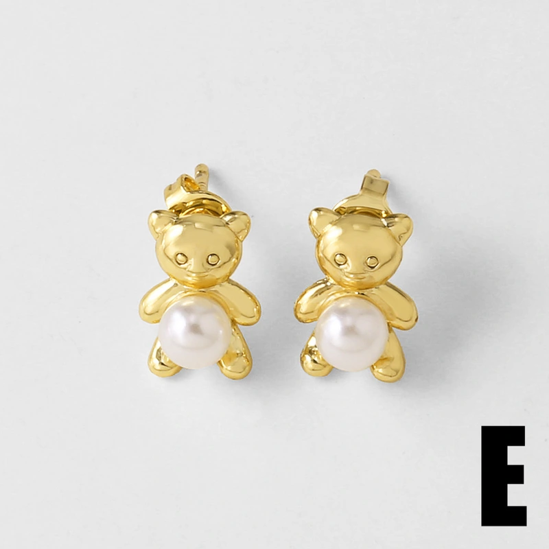 AS jewelry European and American simple hot selling pearl love bear bee copper plated real gold earrings err64