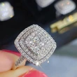 Best-selling wedding bridal jewelry, diamond square full-studded zircon ring and necklace two-piece set, factory wholesale
