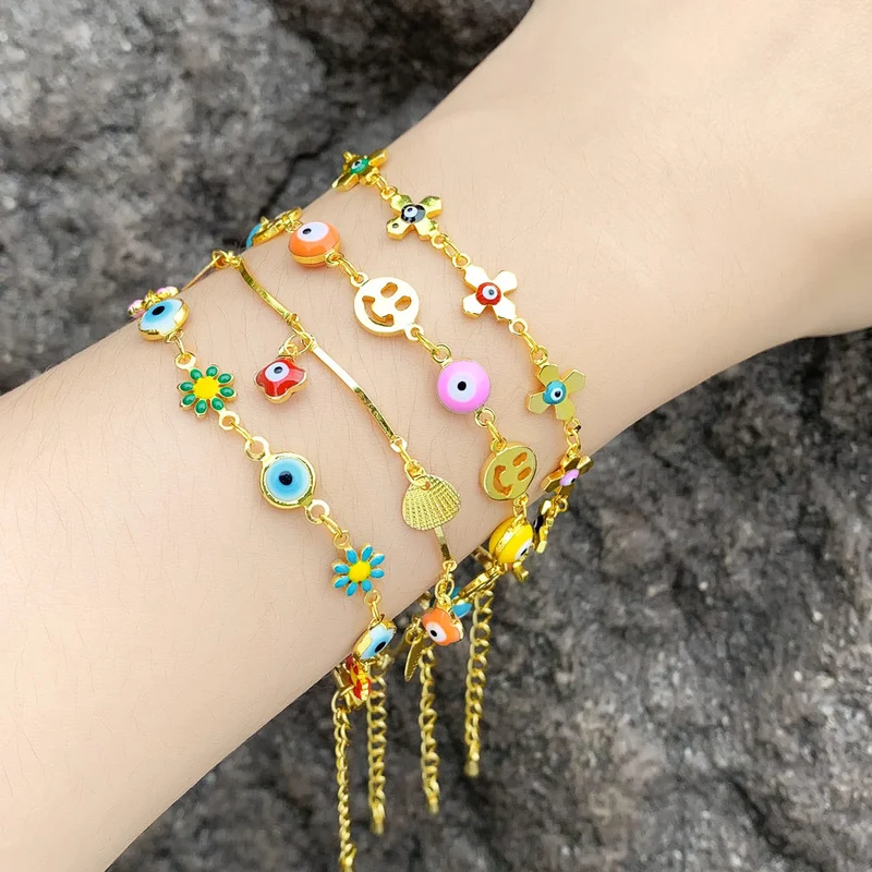 European and American fashion hand jewelry color oil drop flower devil eye splicing bracelet female brj61