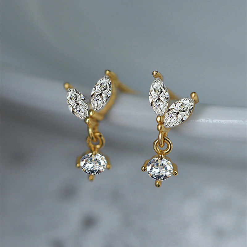  Simple French leaf earrings, small and exquisite water drop leaf bud earrings, niche design, sweet earrings
