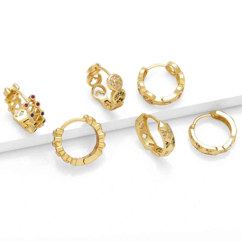 Hot selling gold-plated fashion earrings personality creative inlaid with colorful zircon high-end earrings erw53