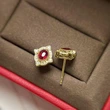 Ruili Colored Gemstone Series Earrings Palace Retro Imitation Red Corundum Zircon Earrings Anniversary Gift